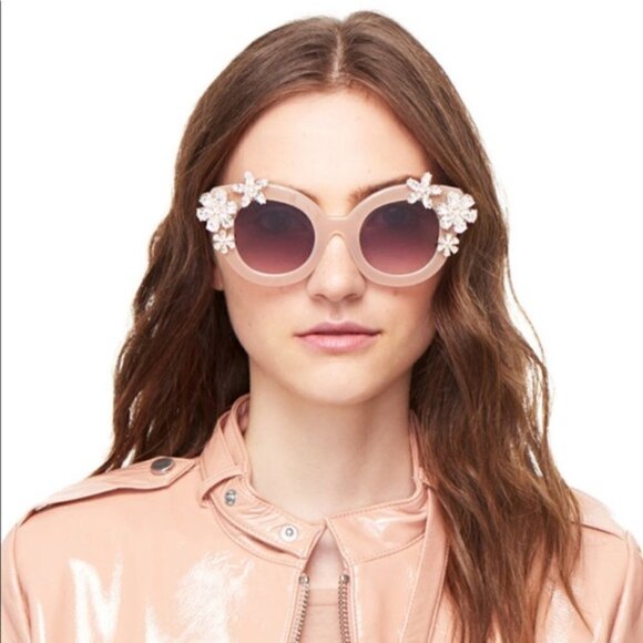 ?ALICE + OLIVIA? Madison Floral Sunglasses Blush Acetate Swarovski Crystal NWT main image 8